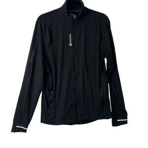 Reebok detailed black zip front track jacket w zip pockets M